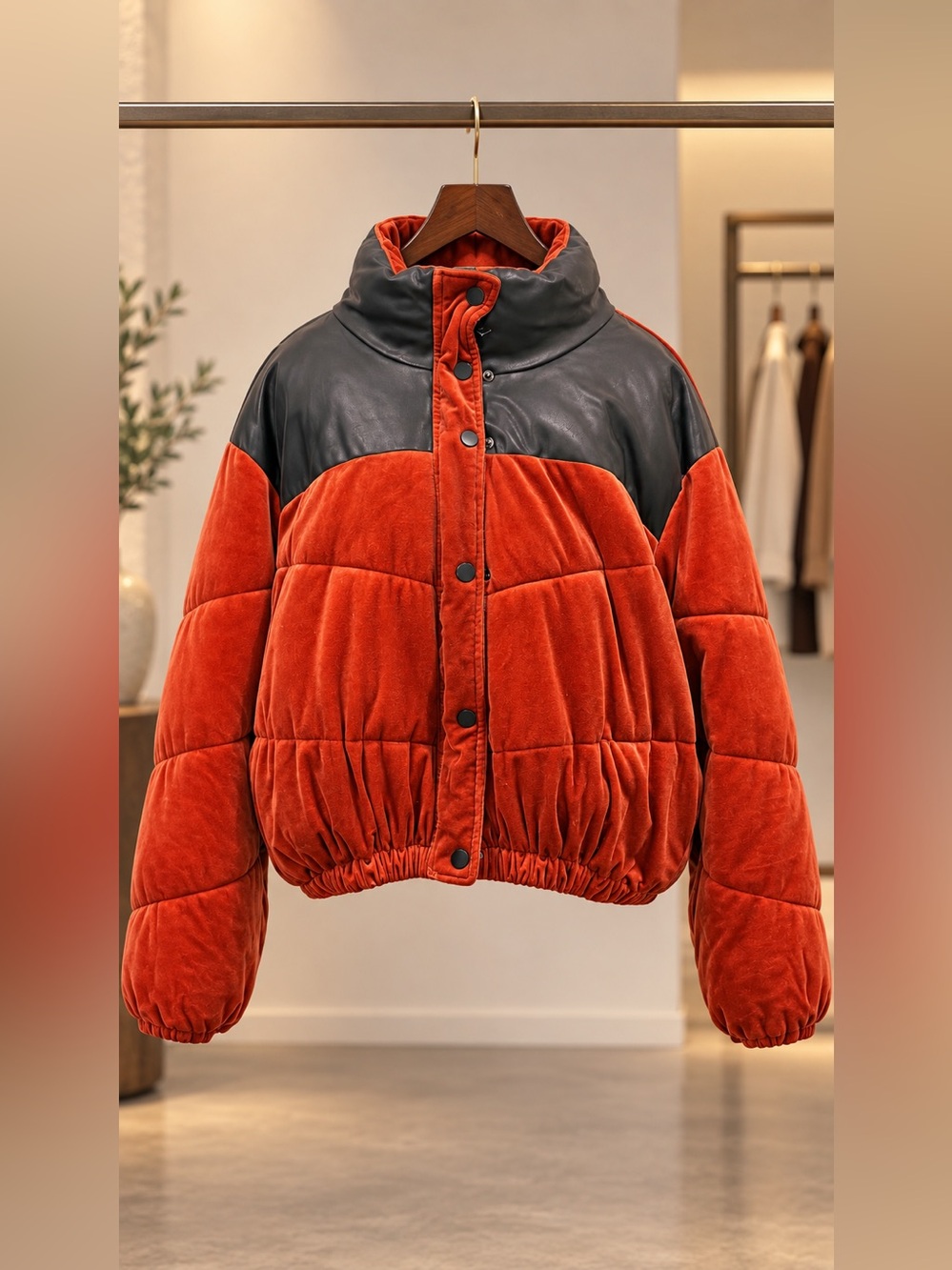 Rustic Orange Velvet Puffer Jacket